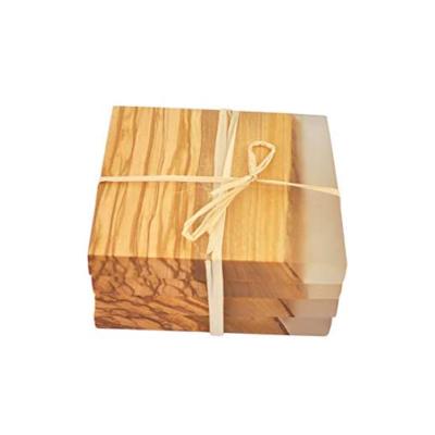 China Olive Wood Square Coasters viable with clear resin edge for sale