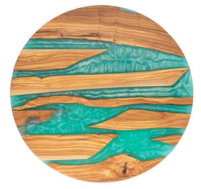 China Viable Olive Wood Round Cutting Board with Resin River, Cheese Serving Olive Wood Board for sale