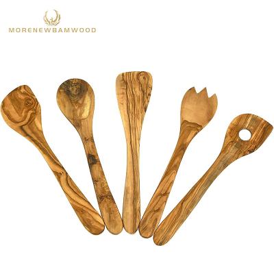 China Olive Wood Viable Cooking and Serving Utensils, Set of Five 12 Inch Utensils, Olive Wood Cookware Sets for sale