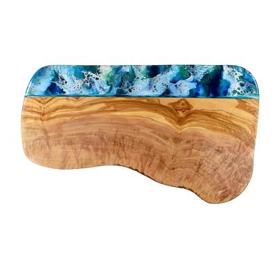 China Sustainable Olive Wood Cutting Board Board With Blue Resin 40cm , Olive Wood Cheese Board for sale