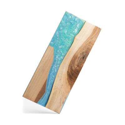 China Sustainable wooden cutting board with blue resin river. Resin Cheese Serving Wooden Sign for sale