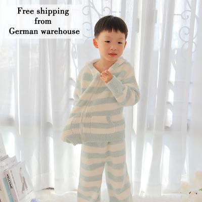 China Thermal Hooded Cardigan Single Stripe Soft Children's Pajamas Knitted Hot Sale Sleepwear For Boys Winter And Autumn for sale