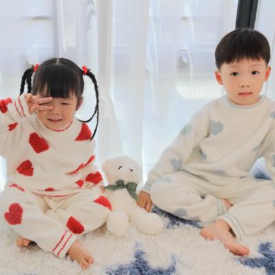 China Home Autumn And Winter Thermal Soft Soft Love Children Set Children's Pajamas Long Sleeve 100% Polyester for sale