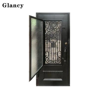 China Modern Exterior Wrought Iron Pivot Screen Main Entrance Security Pattern Rustic Steel Luxury Front Door for sale