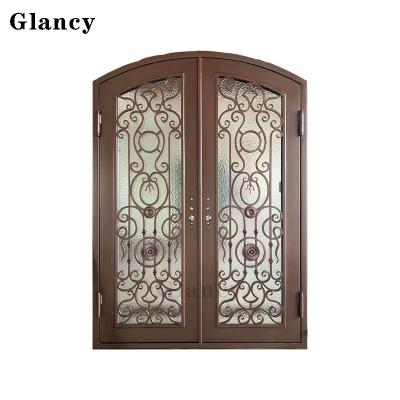 China Modern Durable Steel House Front Doors Designs Single Steel With Glass Aluminum Wrought Doors for sale