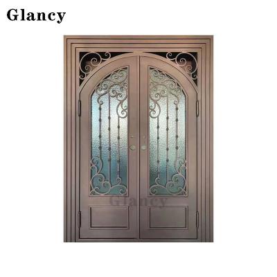 China Large Entry Alloy Door Modern French Luxury Villa Entry Wrought Iron Twin Modern Front Doors for sale