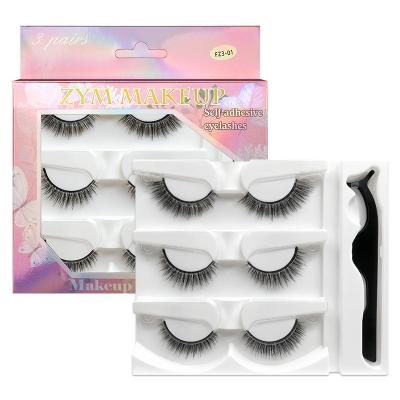 China 3 Pairs Dense And Thin Self Adhesive Eyelashes For Beginners Free Of Glue False Eyelash Heat Sensitive Adhesive Strips for sale