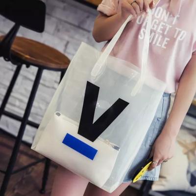 China Plastic Transparent Handle Bags PVC Printed Moisture Proof Clear Waterproof Shopping Bag For Women for sale