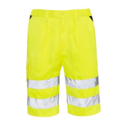 China Vis Yellow Polyester /Cotton Twill Hi Vis Yellow Polyester /Cotton High Visibility Rail Road Worker High Safety Reflective Shorts for sale