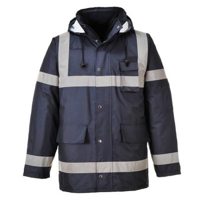 China Water Proof Water Proof Polyester Coated Hooded Waterproof Jackets Vis Safety Navy Blue Reflective Fleece Striping Hi for sale