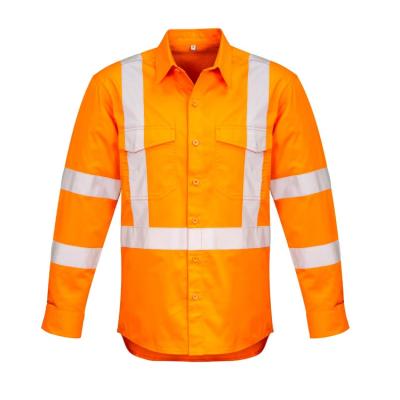 China Hot Sale High Visibility Cotton Orange Long Sleeve Construction Vented Breathable X Back Reflective Safety Hi Vis Work Shirt for sale