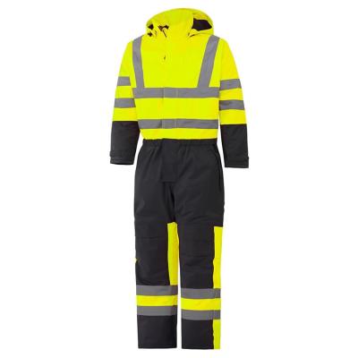 China High Visibility Factory Supply Yellow / Black Hi Vis Freezer High Visibility Waterproof Quilted Winter Insulated Coverall for sale