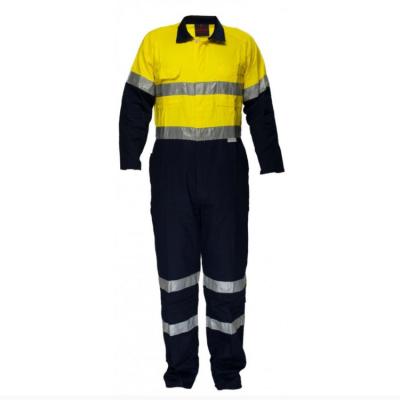 China High Visibility 100% Orange/Navy Two Tone One Piece Reflective Safety Visibility Factory Supply Cotton Hi Vis Work Wear for sale