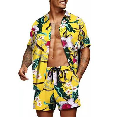 China Breathable 2 Pcs Sets New Design Custom Shirt Printing Mens Beach Wear Canvas / Cotton Hawaiian Shirts Wholesale for sale