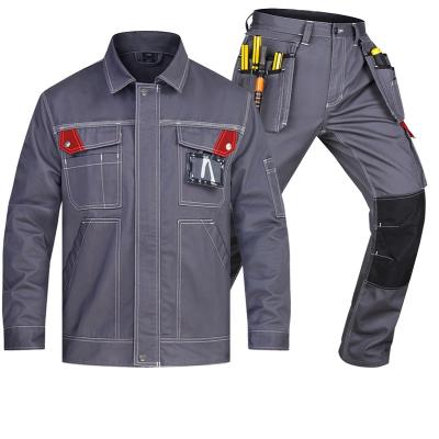 China Workwear Suit Uniforms Wear Resistant Durable Thick Welding Safe Working Jacket Pants Multi Pockets Cargo Coverall for sale