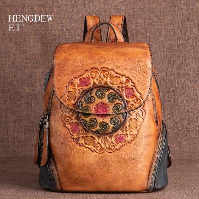 China Hengdewei new vintage embossing main layer whip women's bag large capacity backpack Chinese style creative backpack women for sale