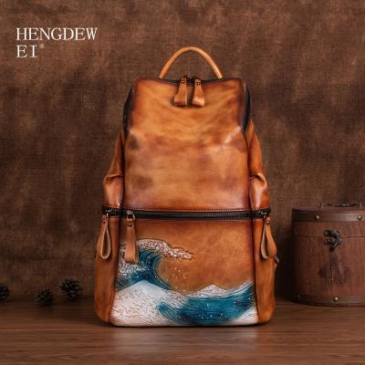 China European and American women's retro fashion backpack Korean version of Hengdewei Chinese style neutral fashion backpack leather for sale