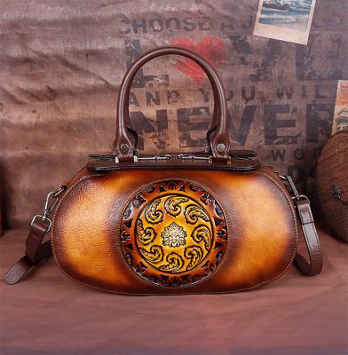 China Supplier2022 Direct New Vintage Factory High Quality GENUINE LEATHER Women's Vintage Tote Hand Embossed Women's Shoulder Bag for sale