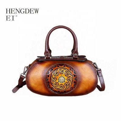 China Vintage Daily Used High Quality Leather Handbags For Women Vintage Hand Embossed Handbags Large Capacity Shoulder Bags For Women for sale