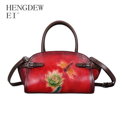 China Daily used cowhide shoulder bag factory sells cowhide handbags with modern design and retro embossed texture of large capacity shoulder bag for sale