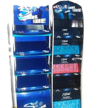 China Materials Paper Floor Display Rack Two Sides Cardboard Shelf For Recycled Chewing Gum / Chutty / Custard for sale