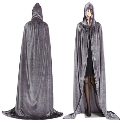 China Dress Up Halloween Adult Children Long Robe Cloak Cape Cosplay Unisex Full Black Hooded Costume for sale