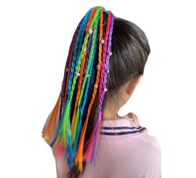 China Fashion Cute Kids Party Ponytail Holder Rainbow Color Hair Girls Hair Extension Kids Soft Wig Braids for sale