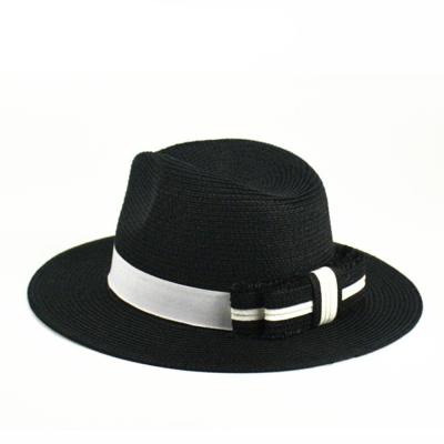 China Fashion Striped Summer Straw Panama Hat Havana Black Paper Hat for sale