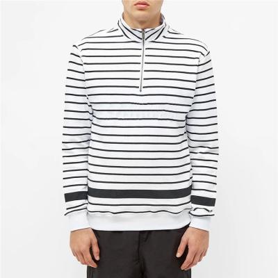 China QUICK DRY Half Zip Striped Sweatshirts Mens Custom 100% Cotton Ribbed Trims Cuff for sale