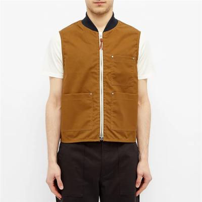 China Anti-pilling Cotton Vest Men Custom Collarless Zipper Fly Many Pocket Button Wholesale for sale