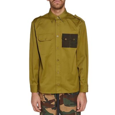 China Custom Made Military Men Anti Shrink Work Style Long Sleeve Button Up Shirts Wholesale 100% Cotton for sale