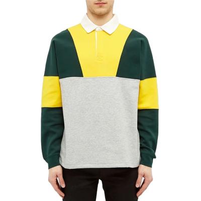 China Compressed Color Block Polo Shirts Men Custom Button Up Long Sleeve for sale