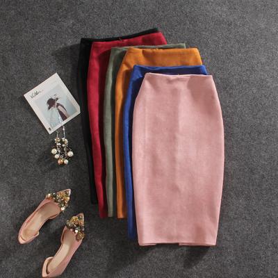 China Breathable Sexy Multi Color Suede Midi Pencil Lady Elastic Bodycon Skirts Womens 2021 Fashion Waist High Waist Office Skirts for sale