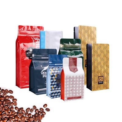 China Waterproof 100g 250g Stand Up Pouch Ziplock With Valve Zipper Flat Bottom Coffee Bean Packaging Bags for sale