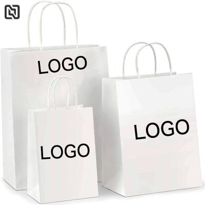 China Recyclable Customized Logo Brand Kraft Paper Bag Christmas Gift Shopping Packaging White Paper Bag for sale