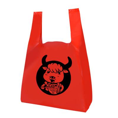 China Thick And Solid Red Plastic Bag T-shirt Security Shopping Bag With Logo For Grocery And Store for sale