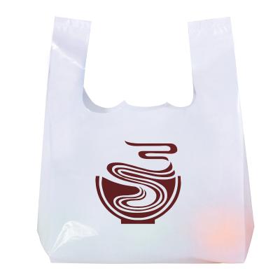 China Safety Recycle White Cheap Plastic Shopping Bag T Shirt Bag Milk With Logo For Grocery for sale