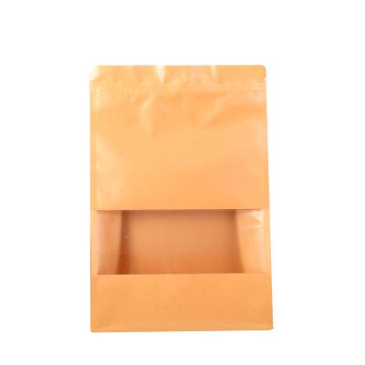 China Resealable Security Coffee Bag Flat Bottom Kraft Paper Bag With Clear Window Eight Edge Sealing Bag for sale