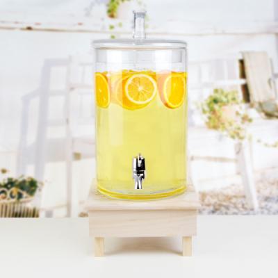 China Large Water And Beverage Capacity Glass Water And Beverage Dispenser With Wooden Stand for sale