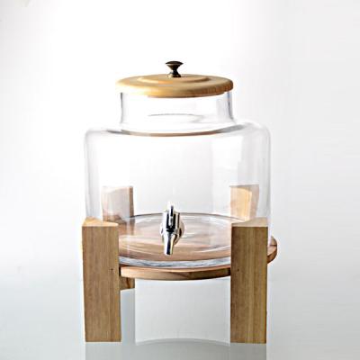 China Sustainable 237oz Hand Mede Beverage Dispenser With Wooden Lid And Stand for sale