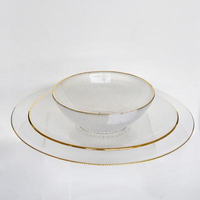 China Use For Kitchen Cook Cheap Gold Rim Clear Glass Plates For Party Diner for sale