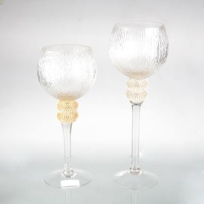 China Wholesale Home Decoration Long Stem Gold Beaded Glass Candle Holder, 4