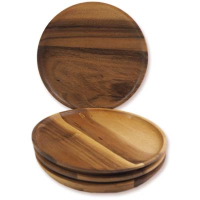 China Sustainable Round Acacia Wood Charger Plates Wooden Serving Plate for sale