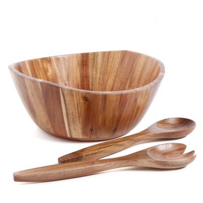 China Wood Serving Engraved Sustainable Acacia Custom Salad in Unique Wooden Bamboo Bowl for sale