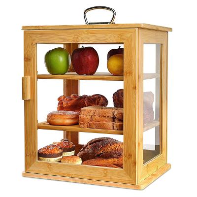 China 2022 High Quality Eco-friendly Wooden Picnic Food Storage Breadbox With Handles Custom Bamboo Bread Box for sale