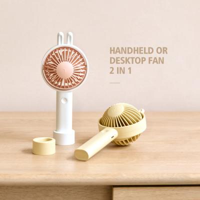 China With Charging Base / 6 Hours Long Operation Rabbit Personal Handheld Desktop Fan 6 Hours Long Operation Usb Rechargeable Mini Clip On Cooling With 3 Speed ​​Free Sample for sale