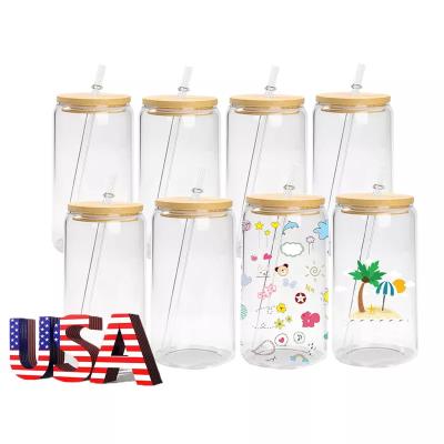 China Viable USA Warehouse 12/16/25 Ounce Sublimation Tumblers Heat Press Coke Can Form Soda Mason With Lid And Straw Frosted Glass Mugs for sale