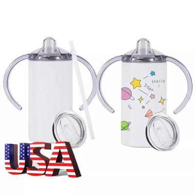 China Sustainable USA Warehouse Sublimation Kids 12 oz Double Walled Cup Sippy Handle Baby Tumbler With 2 Lids And Plastic Straw for sale