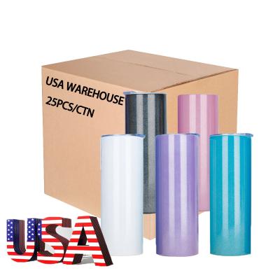 China Viable USA Warehouse Double Wall Vacuum Insulated Slim Sublimation Tumbler 20 oz Skinny Straight Glitter Shimmer Sublimation Tumbler for sale