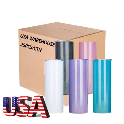 China Sustainable USA Warehouse Shimmer Blanks Tall Slim Lean Wall Sublimation 20 oz Rainbow Glitter Straight Double Tumbler With Lid for sale